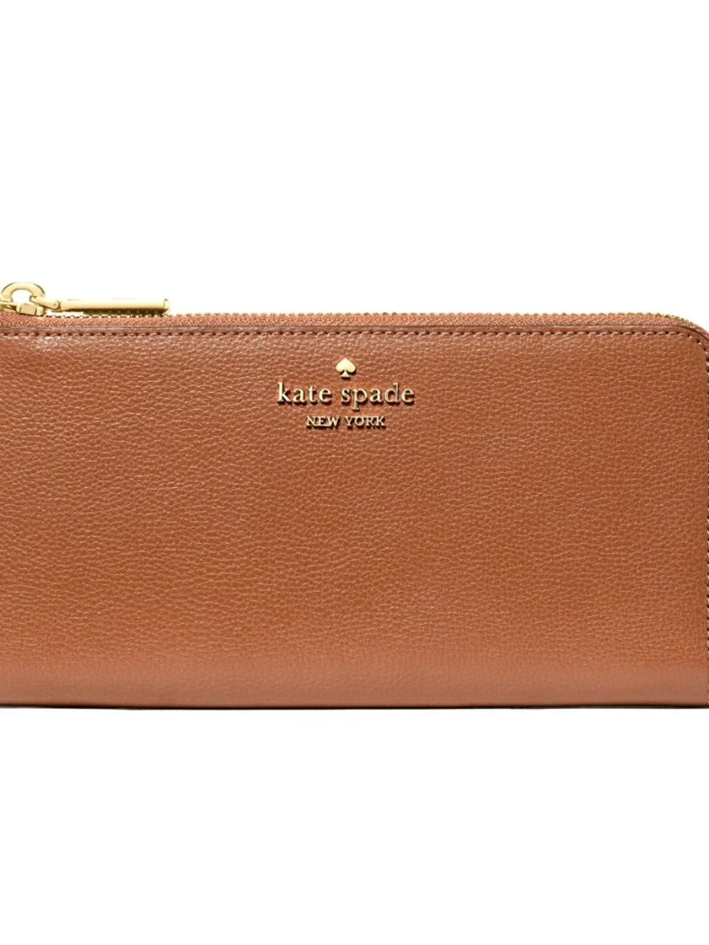 New Kate Spade Large Slim L-zip Wallet Pebble Leather Warm Gingerbread